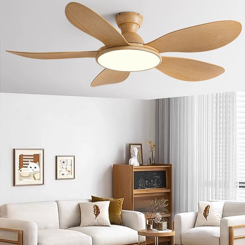 Moderne Plafondventilator Met Energiezuinige LED Verlichting Volle houtnerf