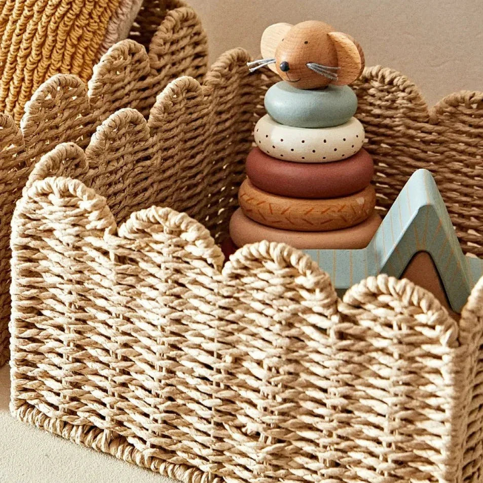 Natuurlijke Scallop Geweven Wicker Opslagmand Drie Maten - Opbergbox