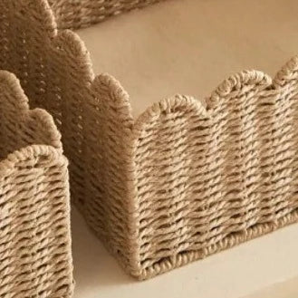 Natuurlijke Scallop Geweven Wicker Opslagmand Drie Maten - Opbergbox