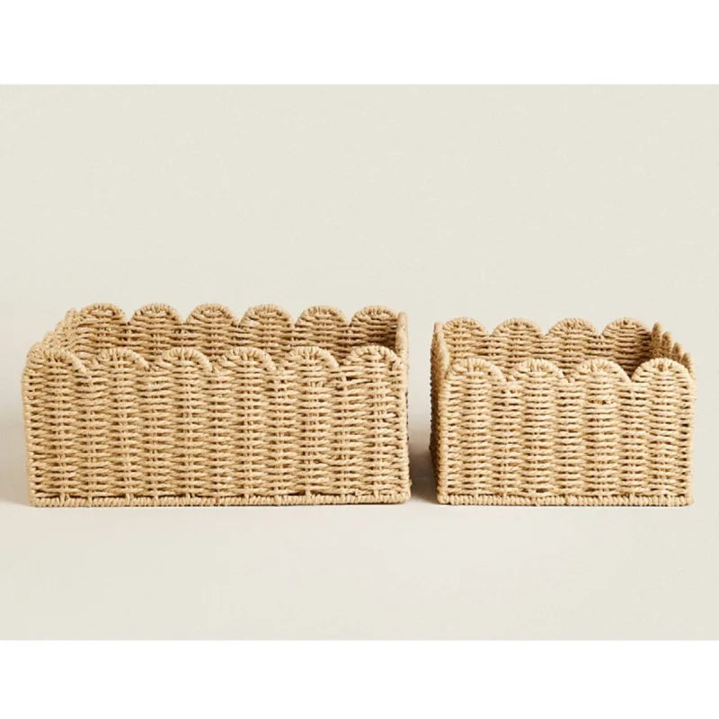 Natuurlijke Scallop Geweven Wicker Opslagmand Drie Maten - Opbergbox