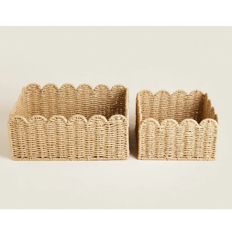 Natuurlijke Scallop Geweven Wicker Opslagmand Drie Maten - Opbergbox