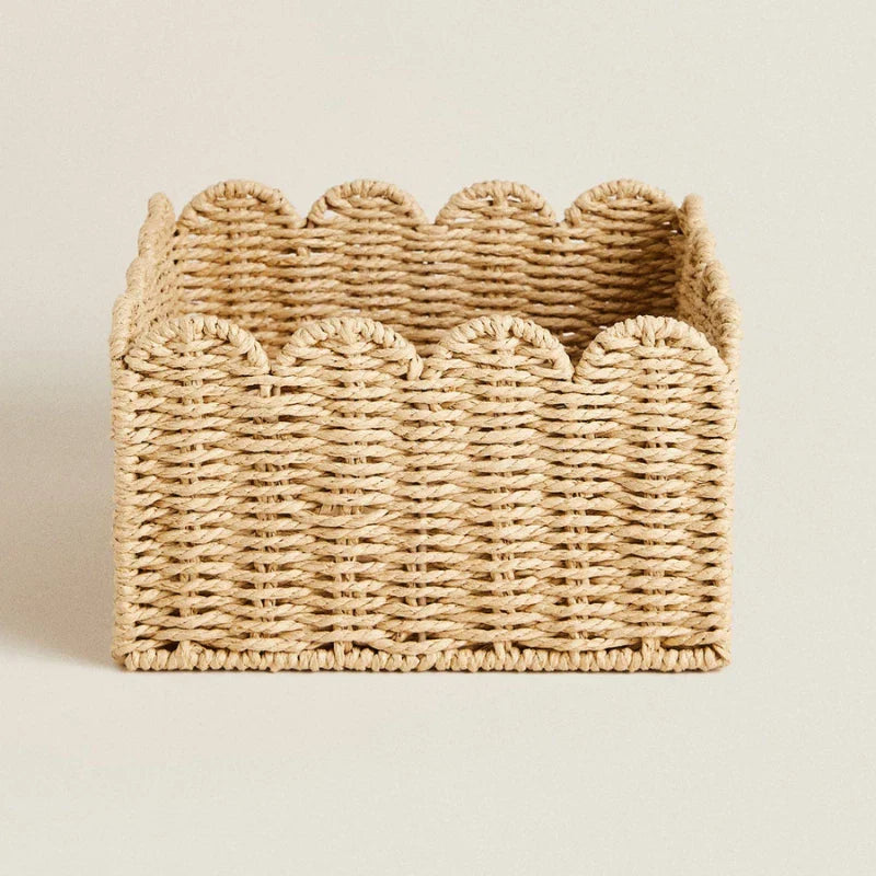 Natuurlijke Scallop Geweven Wicker Opslagmand Drie Maten - Opbergbox Klein (24*24*14cm)