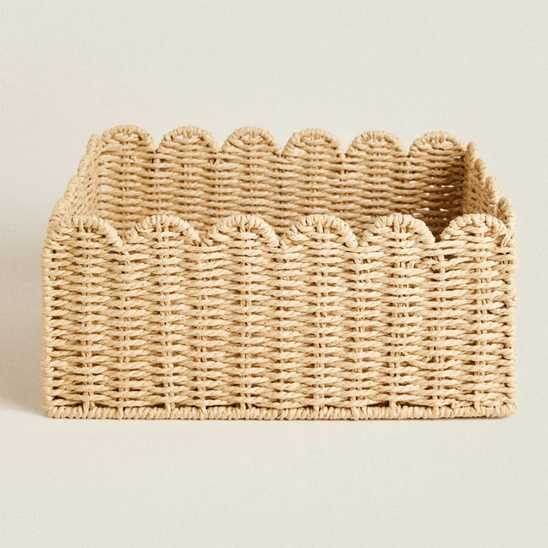 Natuurlijke Scallop Geweven Wicker Opslagmand Drie Maten - Opbergbox Medium (36*27*15cm)