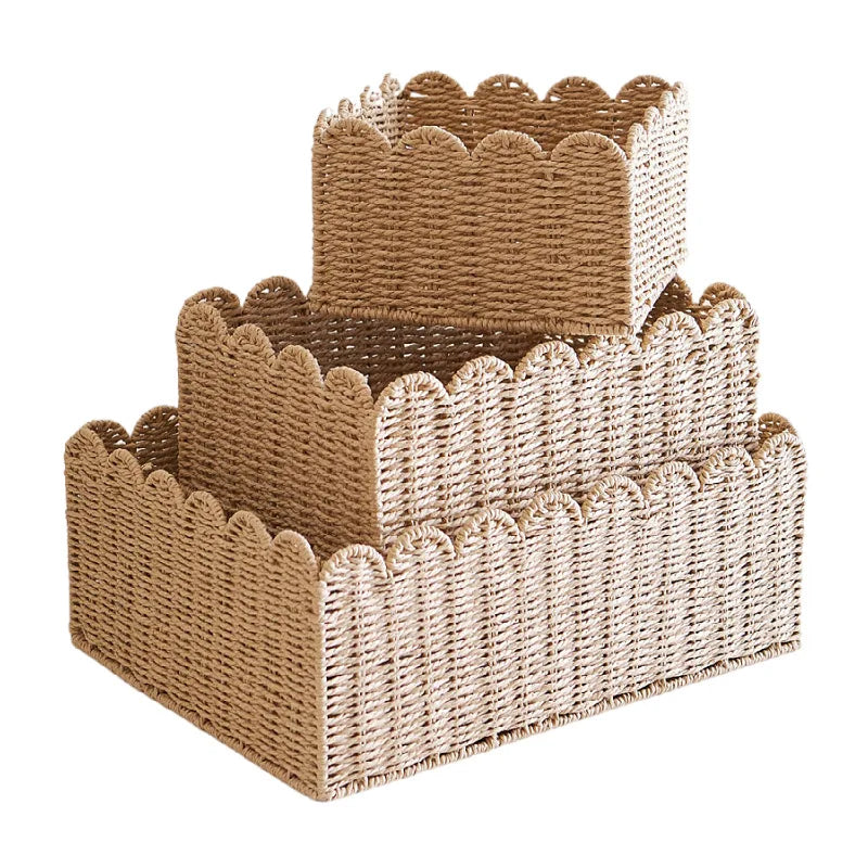 Natuurlijke Scallop Geweven Wicker Opslagmand Drie Maten - Opbergbox