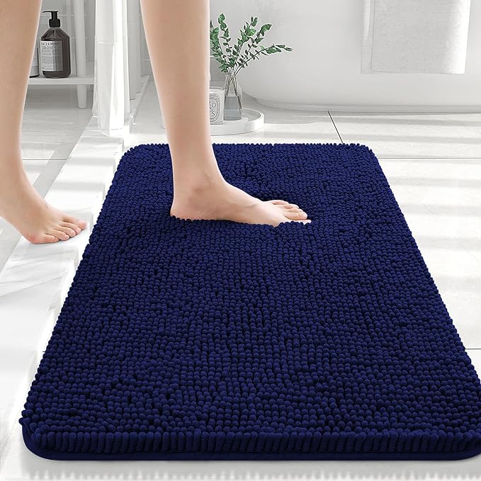 Pluche Luxe Badmat Voor Comfort En Elegantie In Badkamer Donkerblauw
