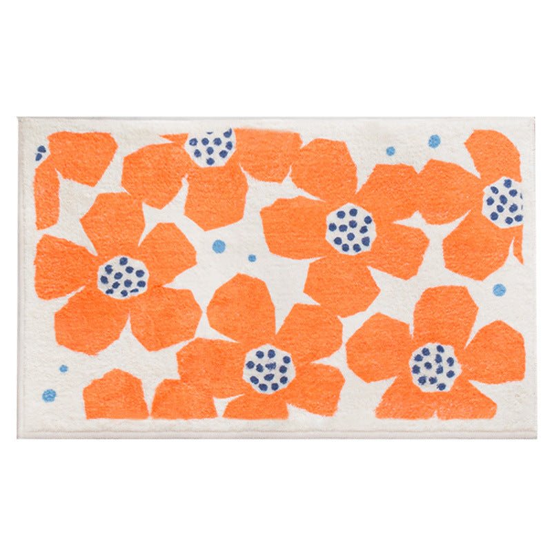 Retro Bloemenbadmat In Zes Levendige Kleuren Voor Badkamer Oranje