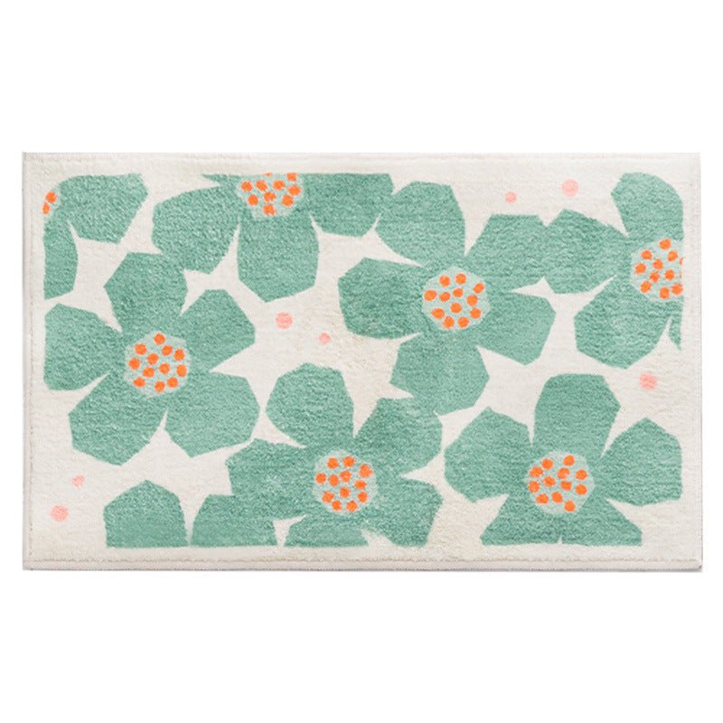 Retro Bloemenbadmat In Zes Levendige Kleuren Voor Badkamer Groen