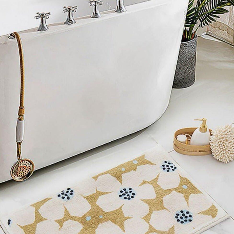 Retro Bloemenbadmat In Zes Levendige Kleuren Voor Badkamer