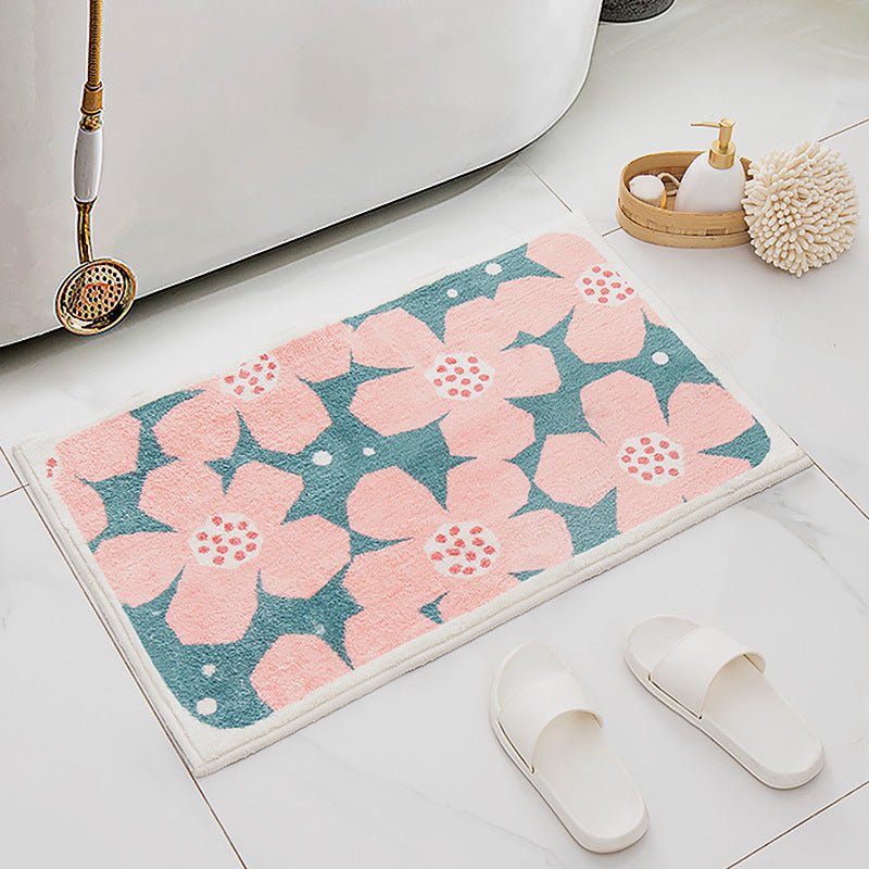 Retro Bloemenbadmat In Zes Levendige Kleuren Voor Badkamer