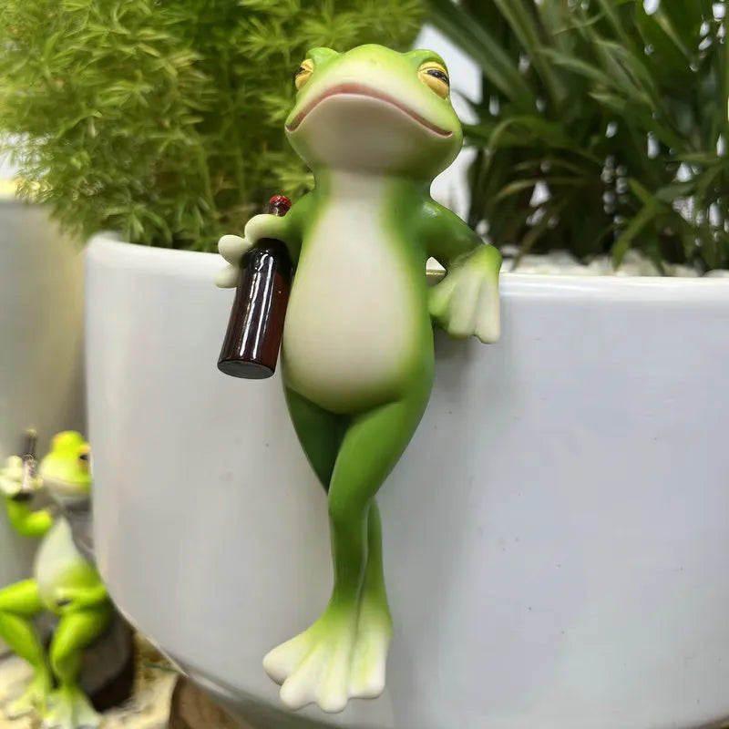 Schattig Kikker Ornament Voor Plantenpot Met Wijnglas Fles Kikker