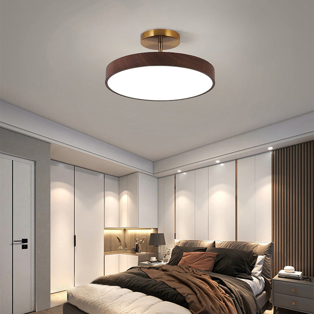 Semi Flush Plafondlamp Met Hout En Energiezuinige Led Walnoot Wit licht