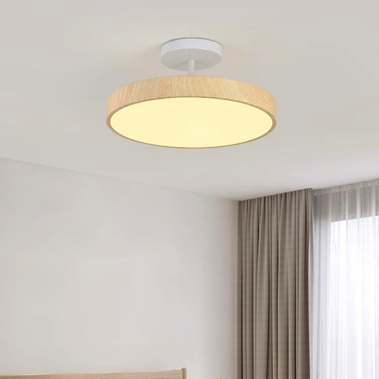 Semi Flush Plafondlamp Met Hout En Energiezuinige Led Hout D50*H17cm Warm licht