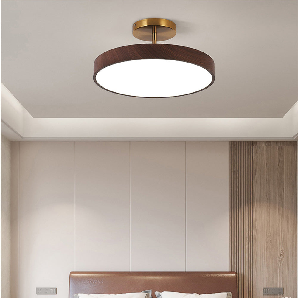 Semi Flush Plafondlamp Met Hout En Energiezuinige Led Walnoot