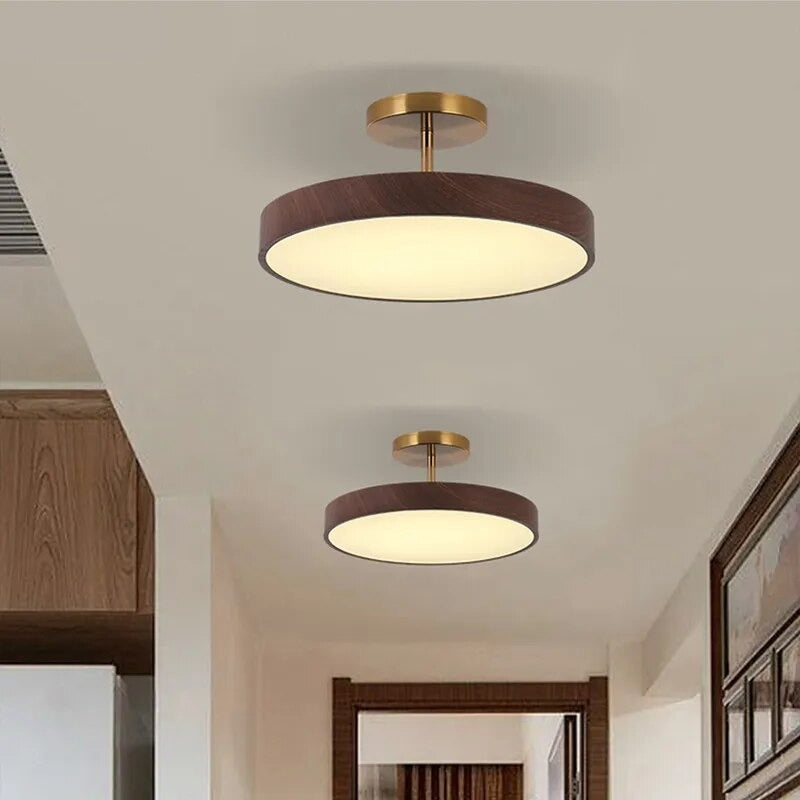 Semi Flush Plafondlamp Met Hout En Energiezuinige Led Walnoot D50*H17cm Warm licht