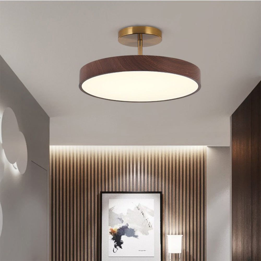 Semi Flush Plafondlamp Met Hout En Energiezuinige Led Walnoot Dimbaar met afstandsbediening