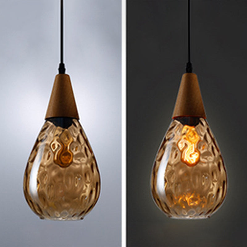 Stijlvolle Druppel Glas Hanglamp Hout Glasontwerp