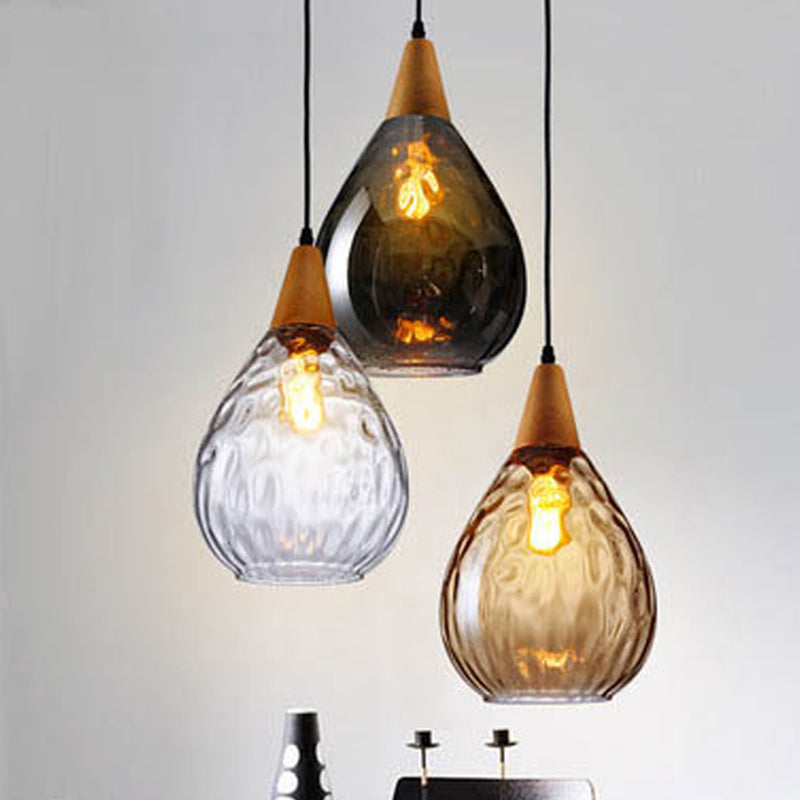 Stijlvolle Druppel Glas Hanglamp Hout Glasontwerp