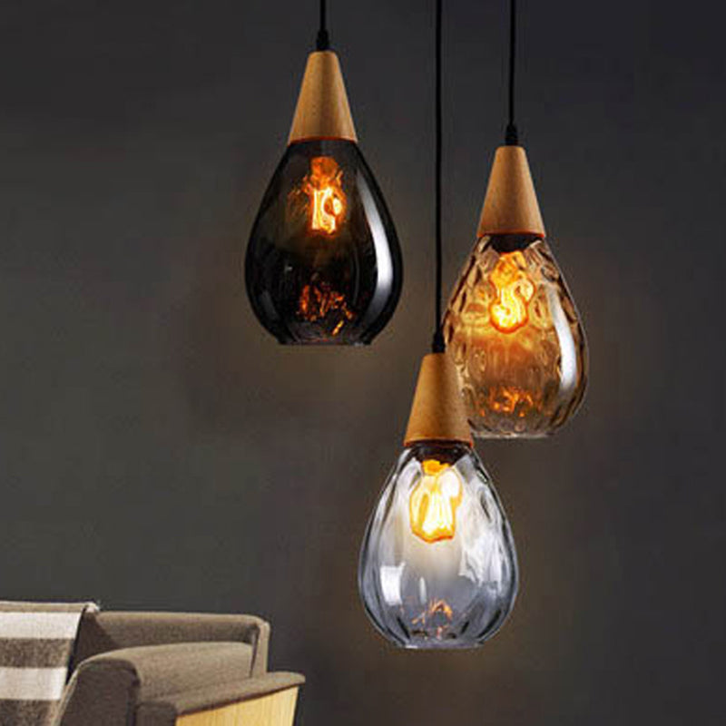 Stijlvolle Druppel Glas Hanglamp Hout Glasontwerp