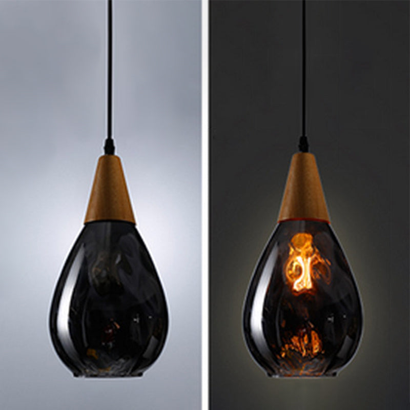 Stijlvolle Druppel Glas Hanglamp Hout Glasontwerp