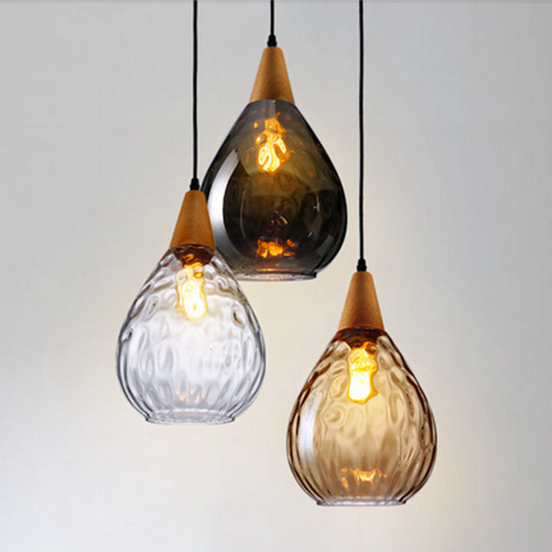 Stijlvolle Druppel Glas Hanglamp Hout Glasontwerp