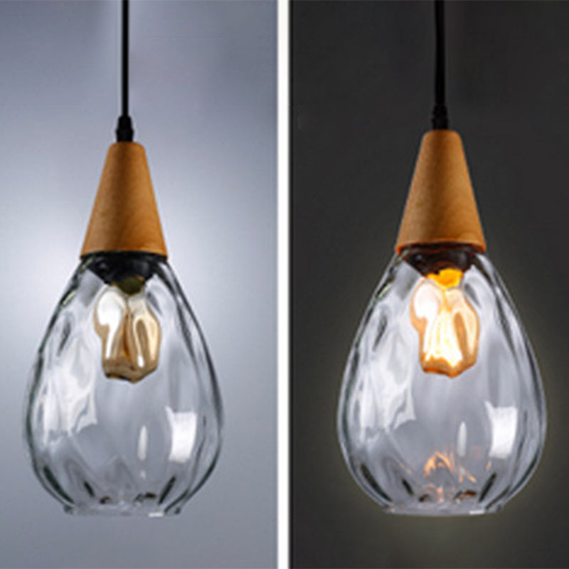 Stijlvolle Druppel Glas Hanglamp Hout Glasontwerp