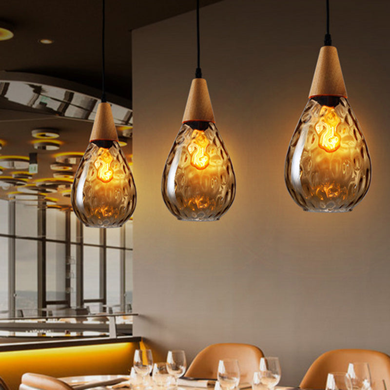 Stijlvolle Druppel Glas Hanglamp Hout Glasontwerp