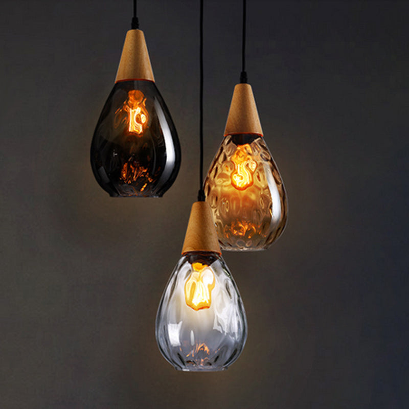 Stijlvolle Druppel Glas Hanglamp Hout Glasontwerp