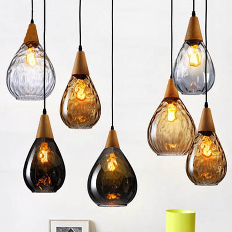 Stijlvolle Druppel Glas Hanglamp Hout Glasontwerp