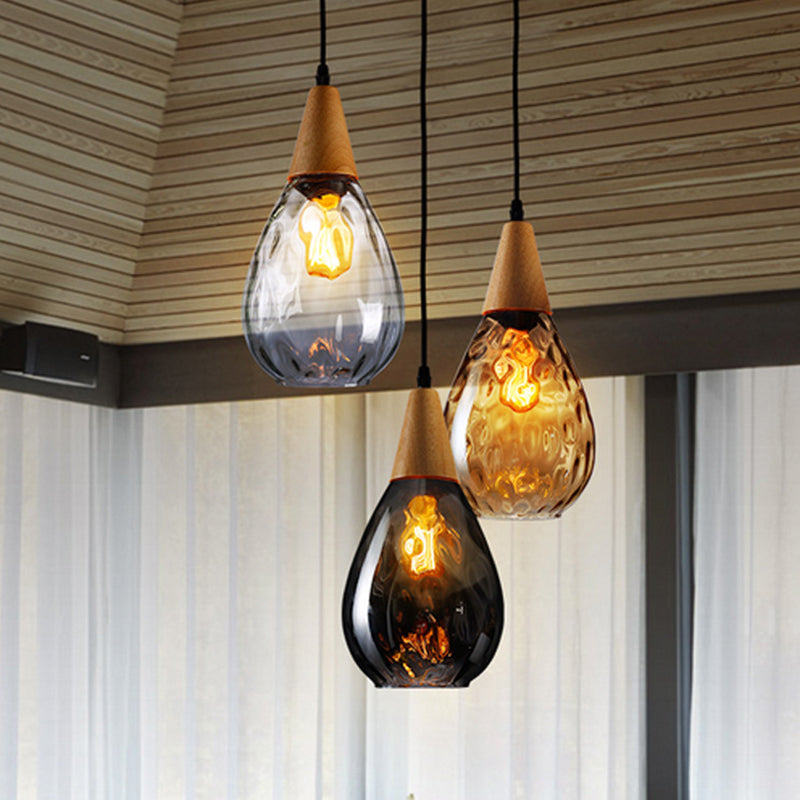 Stijlvolle Druppel Glas Hanglamp Hout Glasontwerp