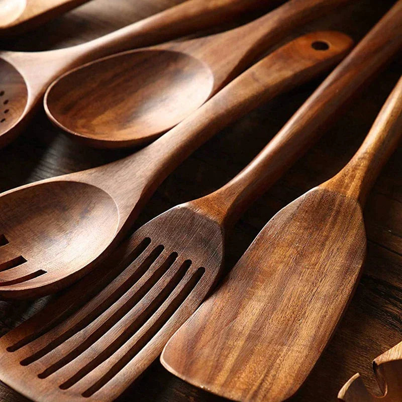 Teak Keukenhulpmiddelen Set Voor Een Duurzame Keuken