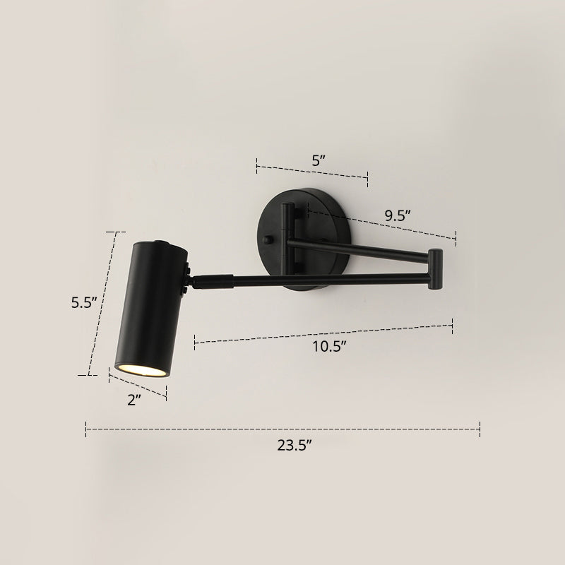Tubesvormige Wandlamp Muurbevestiging Met Uittrekbare Arm Zwart