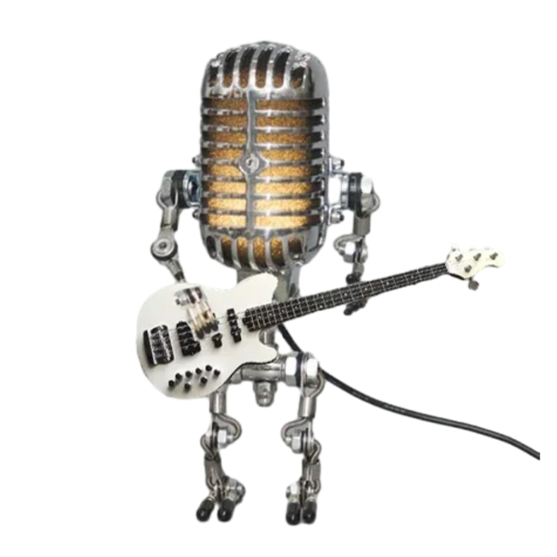 Vintage Microfoon Robotlamp Met Lichten Voor Geschenk wit