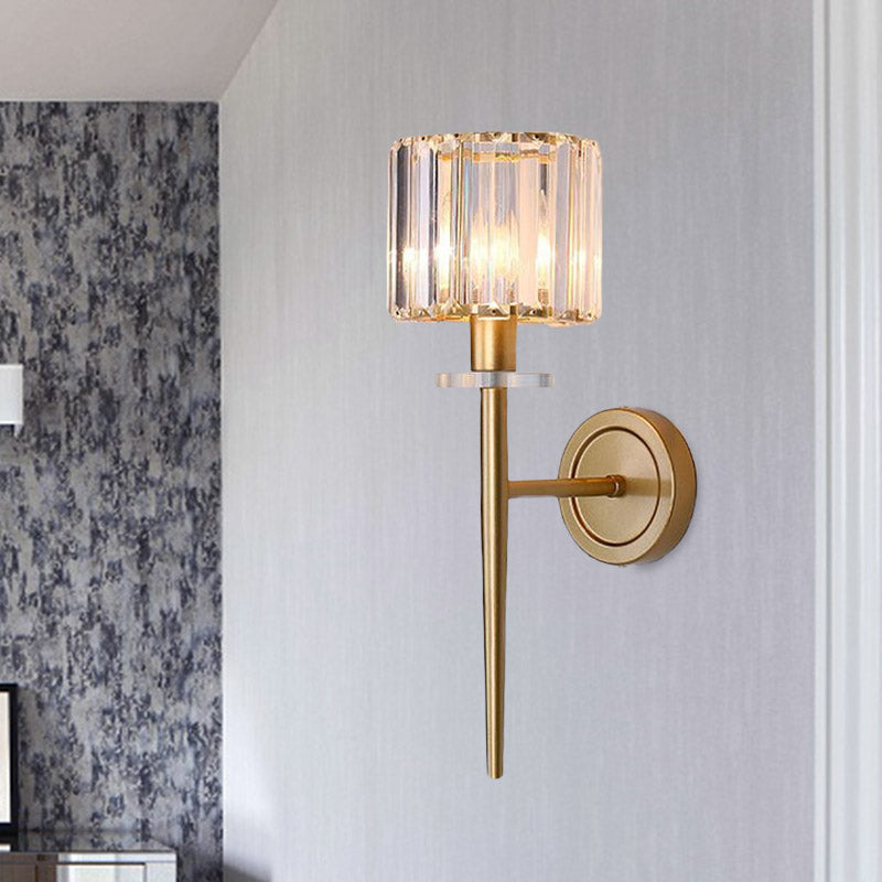 Wandlamp Kristallen Gouden Cilindrisch IJzeren Potloodarm