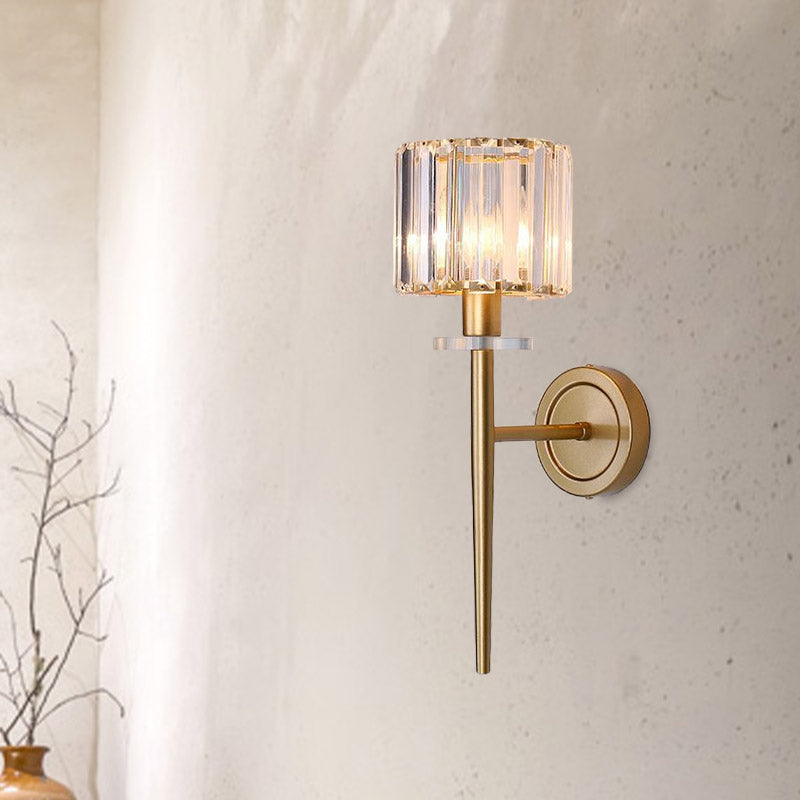 Wandlamp Kristallen Gouden Cilindrisch IJzeren Potloodarm Goud