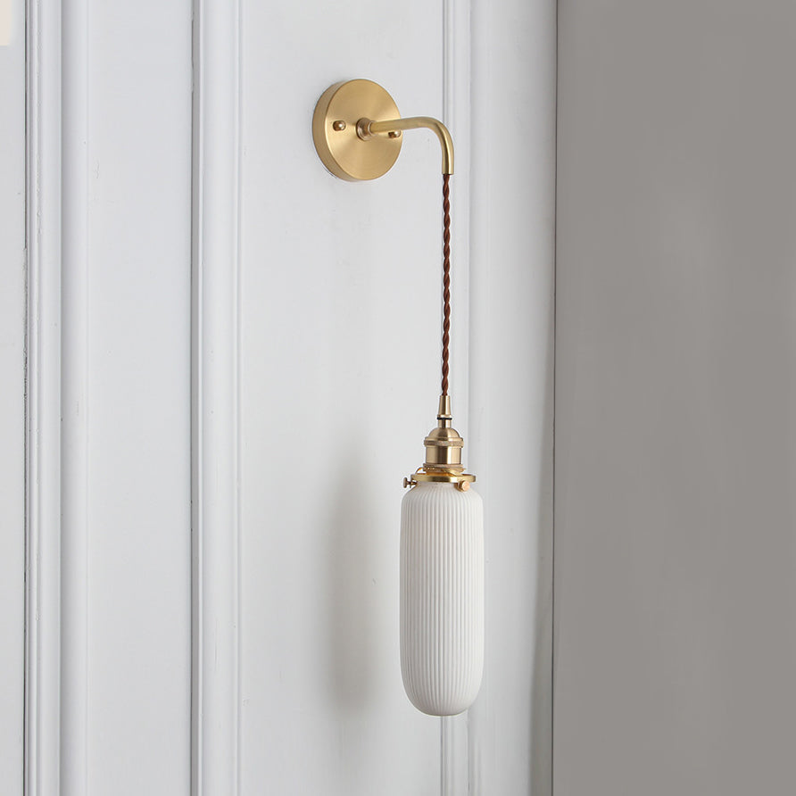 Wandlamp Porseleinen Met Messing Lampfitting Wit 1 Licht