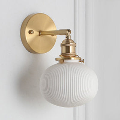 Wandlamp Porseleinen Met Messing Lampfitting Wit 1 Licht Messing 5" A