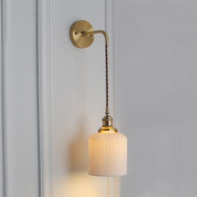 Wandlamp Porseleinen Met Messing Lampfitting Wit 1 Licht Messing 6" B