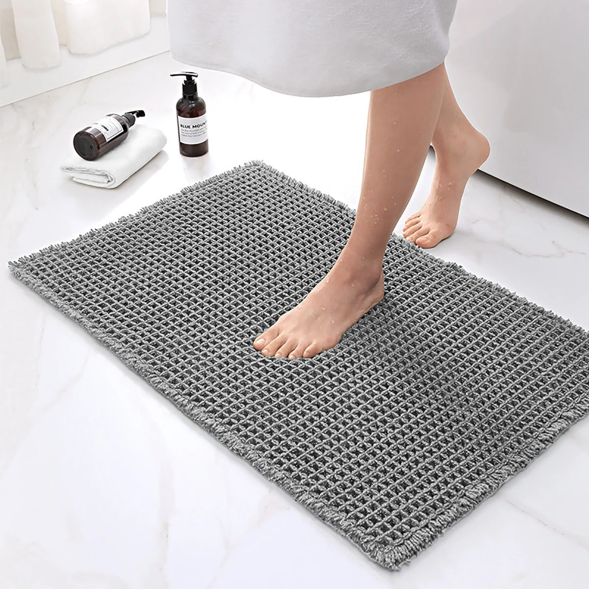 Zachte Absorberende Badmat Met Antislip En Modern Wafeldesign Grijs