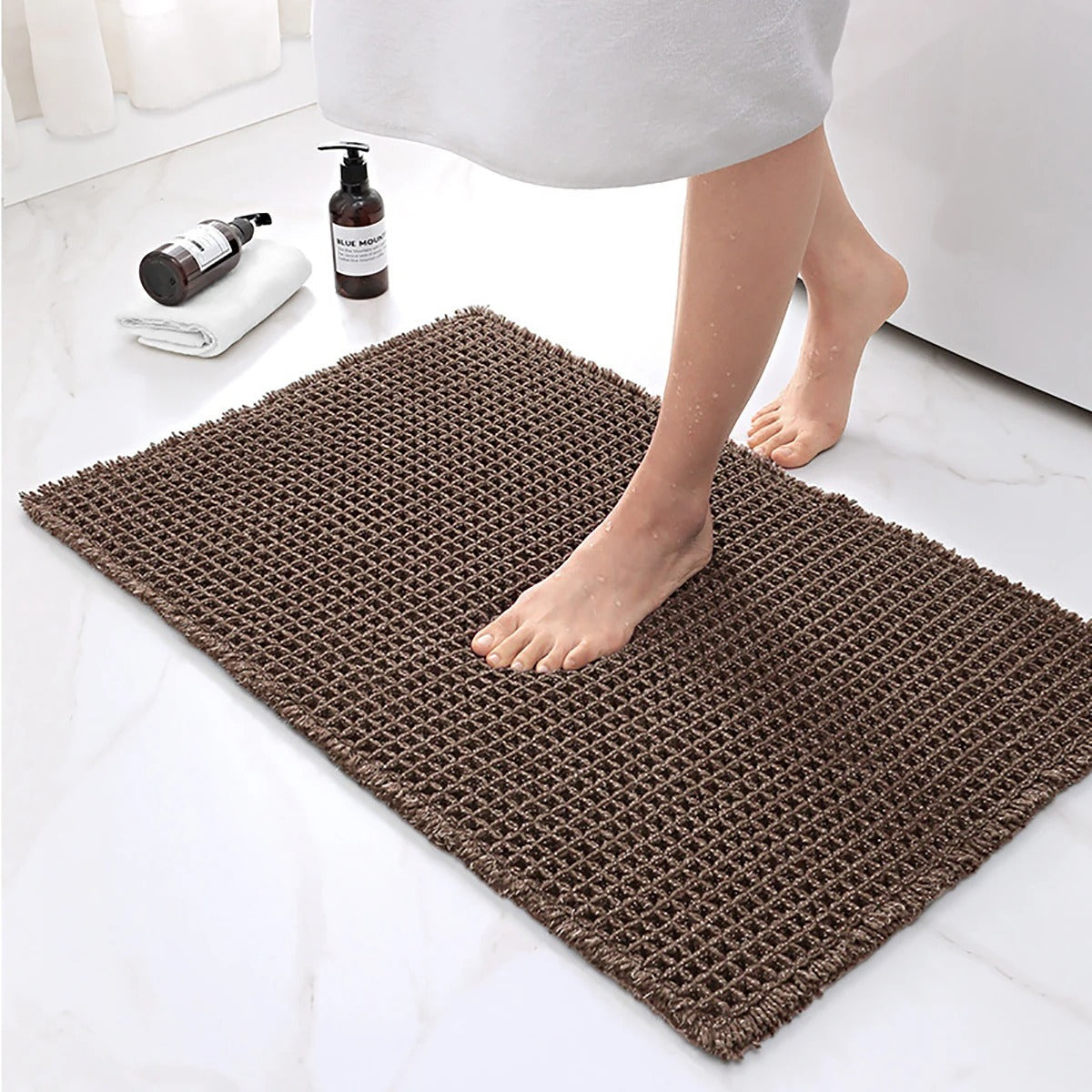 Zachte Absorberende Badmat Met Antislip En Modern Wafeldesign Bruin