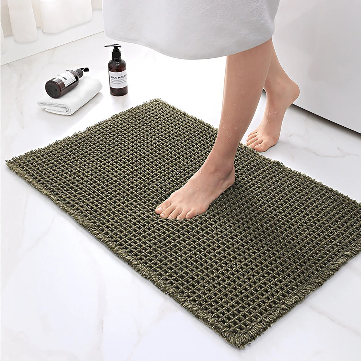 Zachte Absorberende Badmat Met Antislip En Modern Wafeldesign Groen