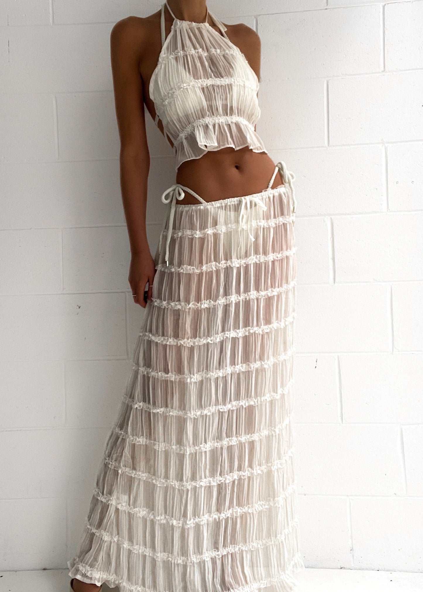 Sahara Set Vintage Geïnspireerde Zomer Outfit Voor Vrouwen Crème
