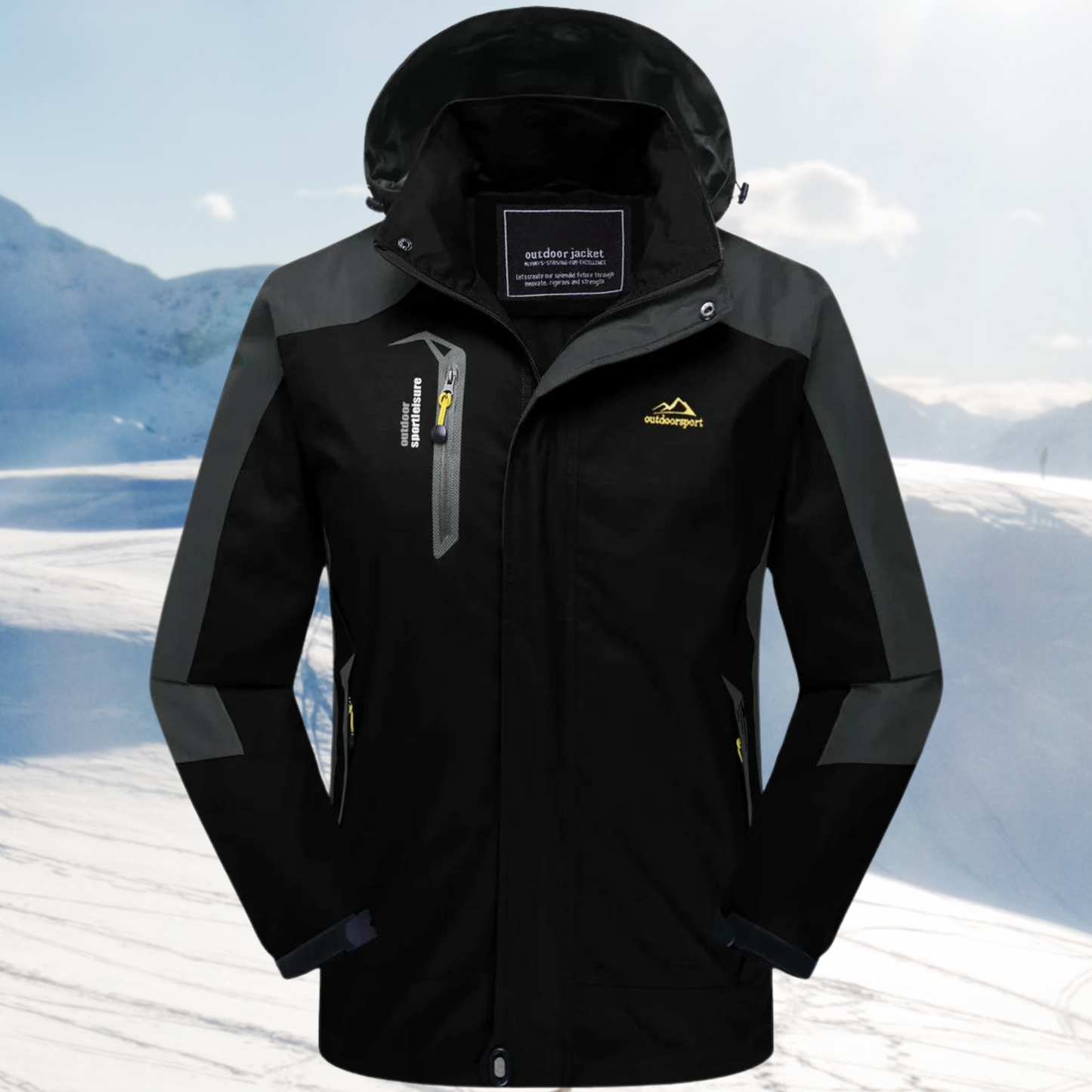 Outdoorjas Wind- en Waterdichte Ademende Outdoorjas - Winterjas Heren Zwart