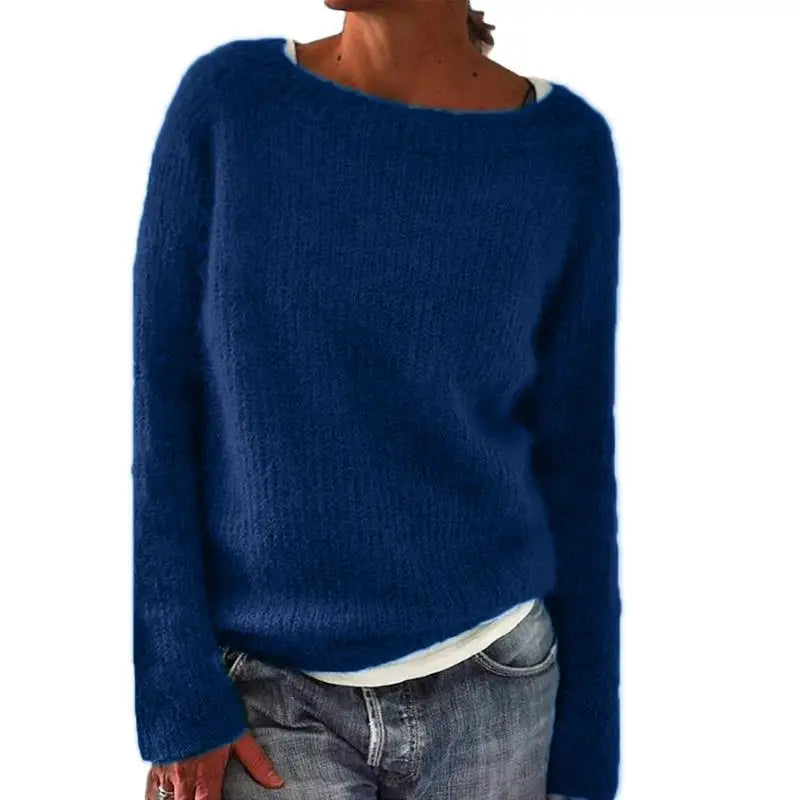 Dames Trui Los Gebreid Boothals Zachte Ademende Stof Blauw