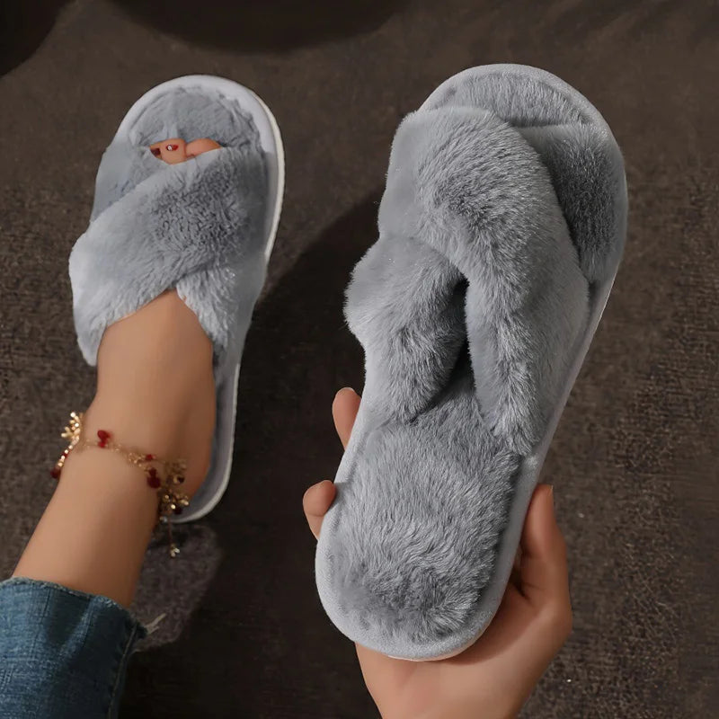 Dames Slippers Gezellige Met Open Teengedeelte Kruisband Grijs