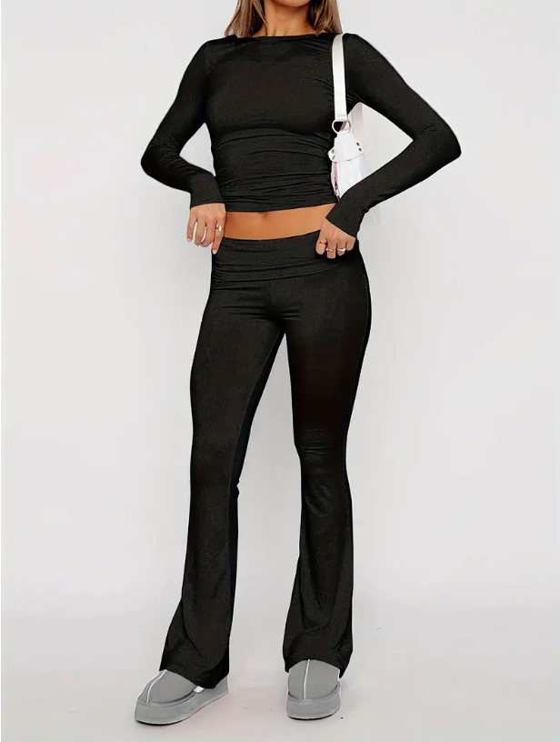 Chaveli - Comfortabele 2-Delige Flare Set Voor Dames Zwart