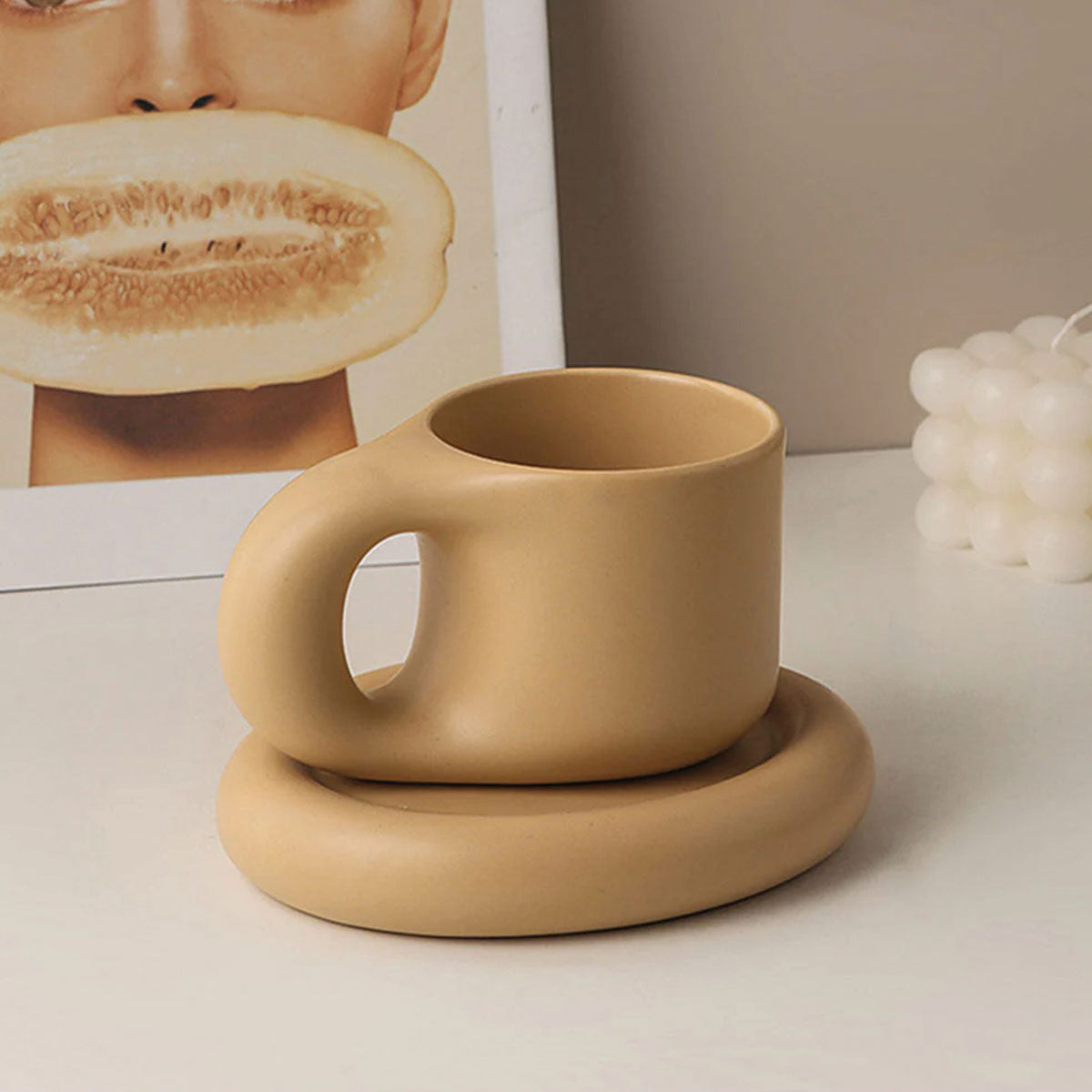 Chunky Keramische Espresso Beker voor Comfort en Stijl Tan