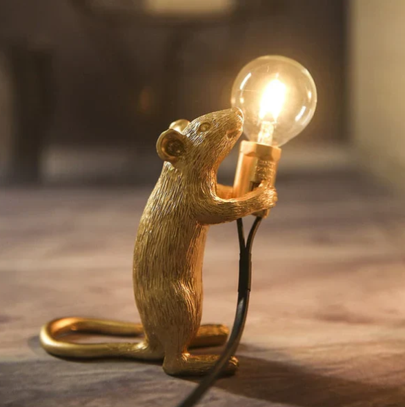 Unieke Muizen Tafellamp Met Speels Licht Voor Woonkamer Staande Muis Goud