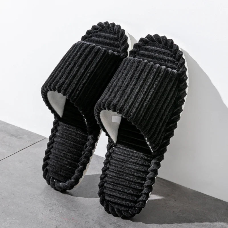 Pantoffels Unisex Met Open Neus Streepjespatroon Sloffen Zwart