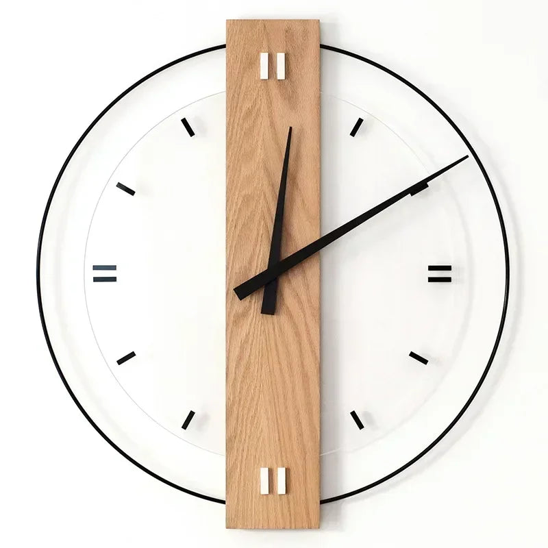 Eikenhouten Wandklok met Stille Loop en Plexiglas Elegante