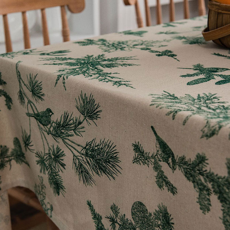 Katoenen Linnen Tafelkleed Met Dennenvogelmotief Charmant